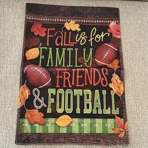 NIP Fall Autumn Flags Burlap Double Sided 12x18” “Fall, Family, Friends, Footbal